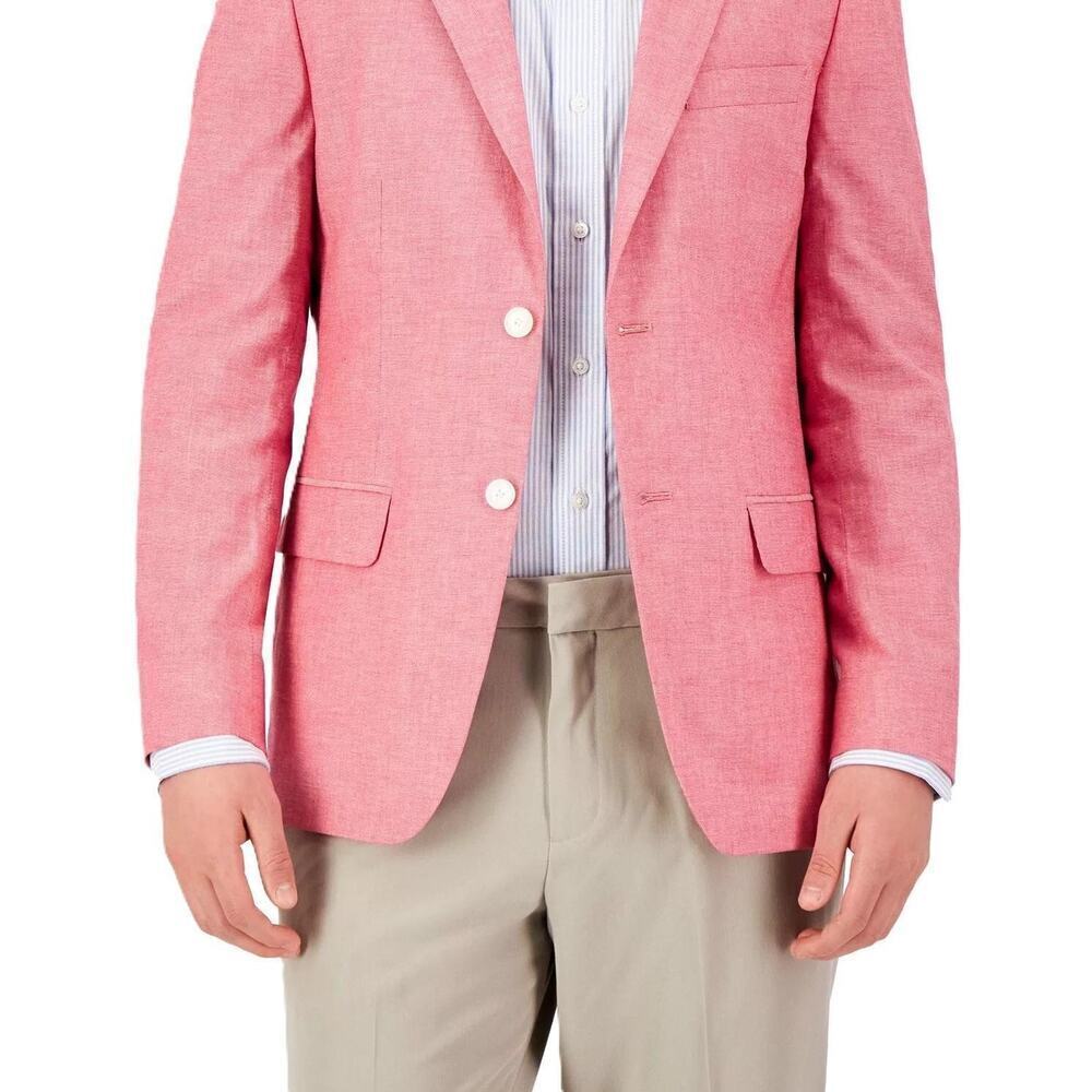 Tommy Hilfiger Mens Modern Fit Sport Coat Blazer 36S Red Solid Stretch Chambray - Picture 9 of 9
